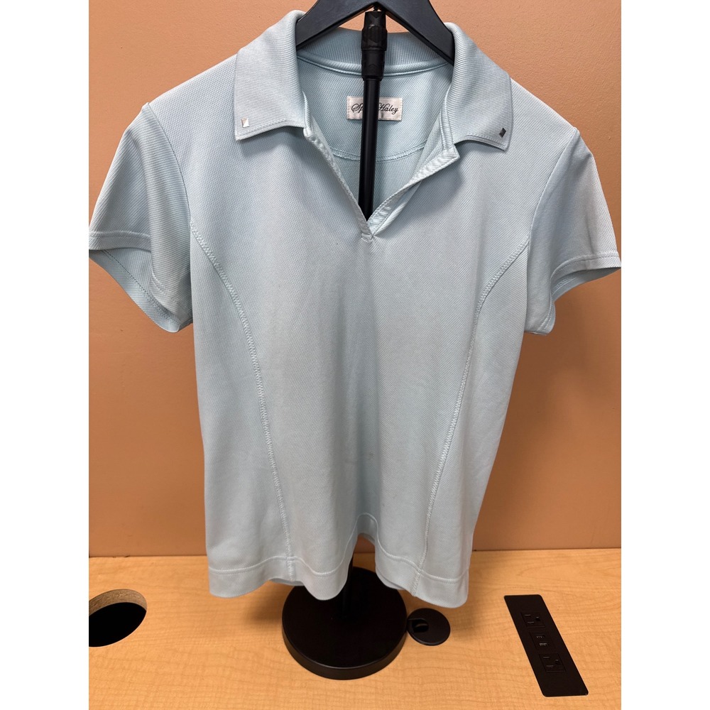 Sport Haley Womens Golf Polo Shirt Light Blue V-Neck Short Sleeve Studded Collar